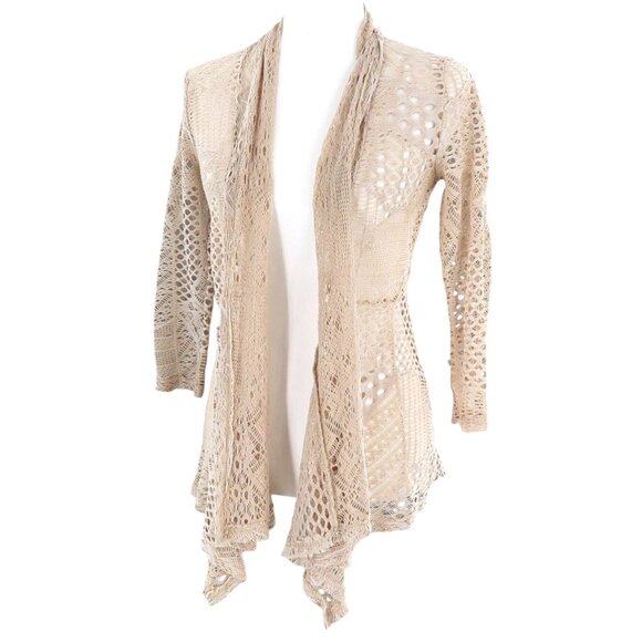 Wet Seal Waterfall Cardigan Womens S Beige Fairycore Boho Beach Cottage Feminine - Picture 3 of 10